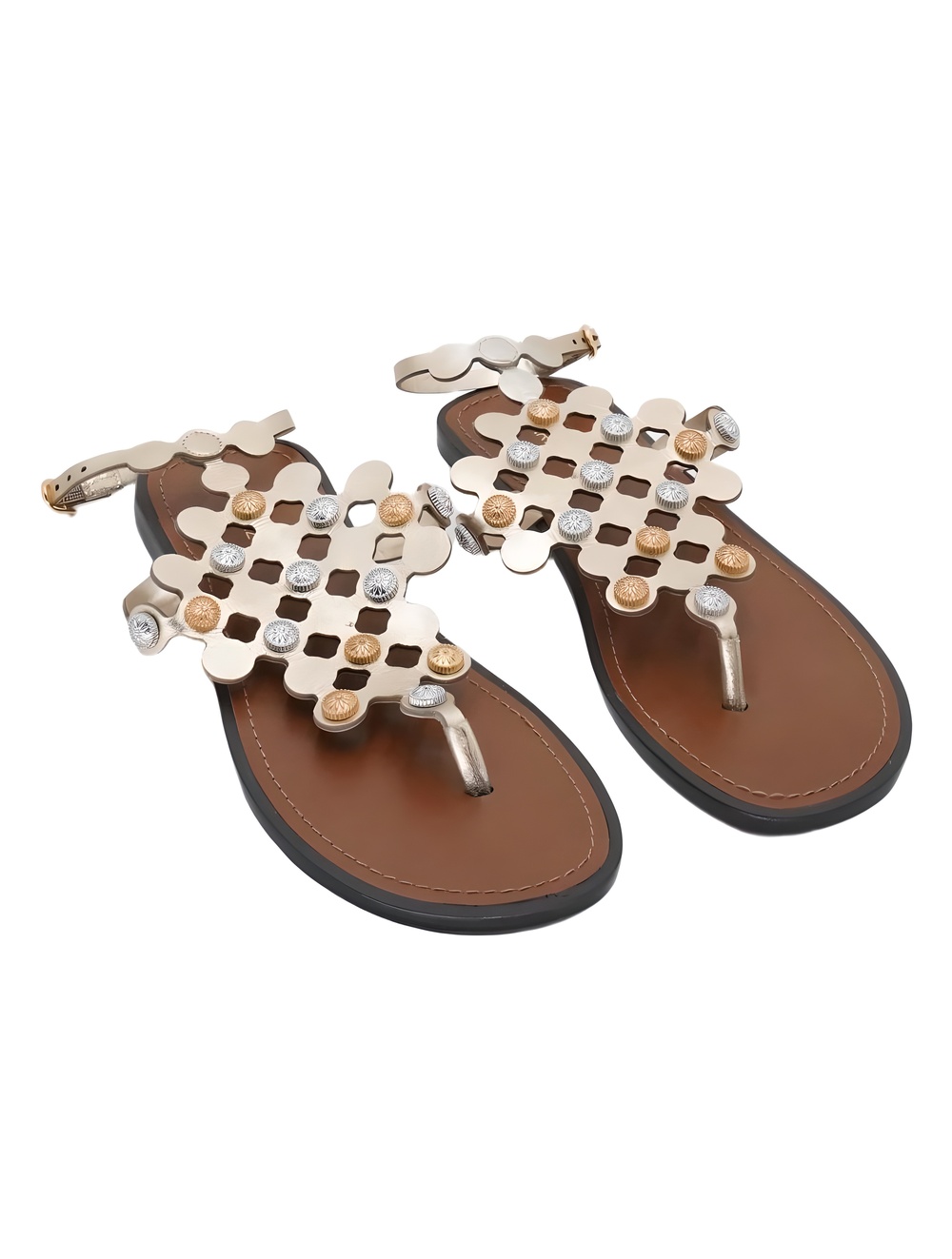 Arezzo Womens Haven Flat Sandal Platino Gold Silver Size 10M